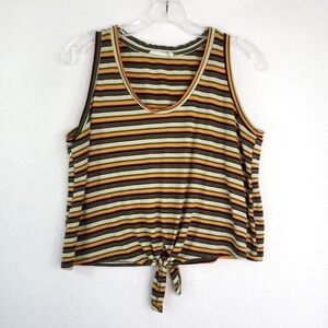 Lush Striped Tank Top Womens XS Cropped Tie Front Sleeveless Casual Boho‎ Preppy